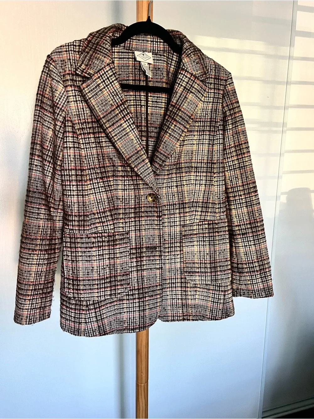 St. John's Bay Brown Multi Plaid Notched Lapel Blazer